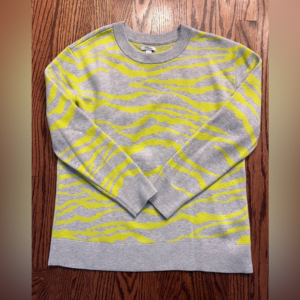Daily Ritual Gray and Yellow Zebra Striped Sweater sz Large
